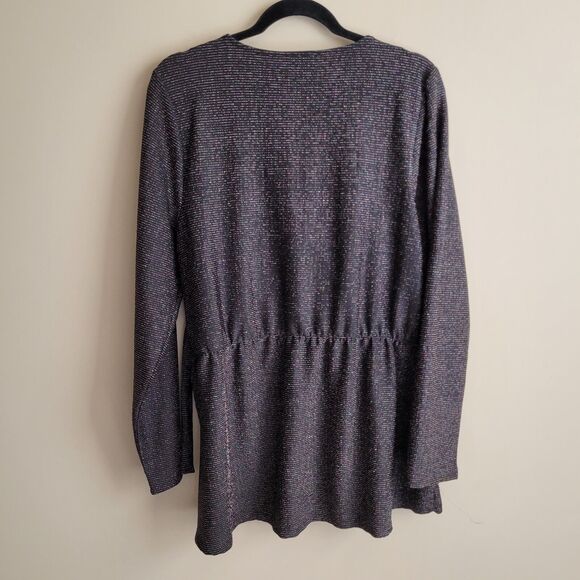 Lane Bryant Womens Blouse Size 14 16 Black Rainbow Sparkle Stripes Tie Front NWT - Picture 9 of 12